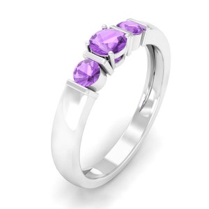 Natural Amethyst Trilogy Ring: 925 Sterling Silver, February Birthstone