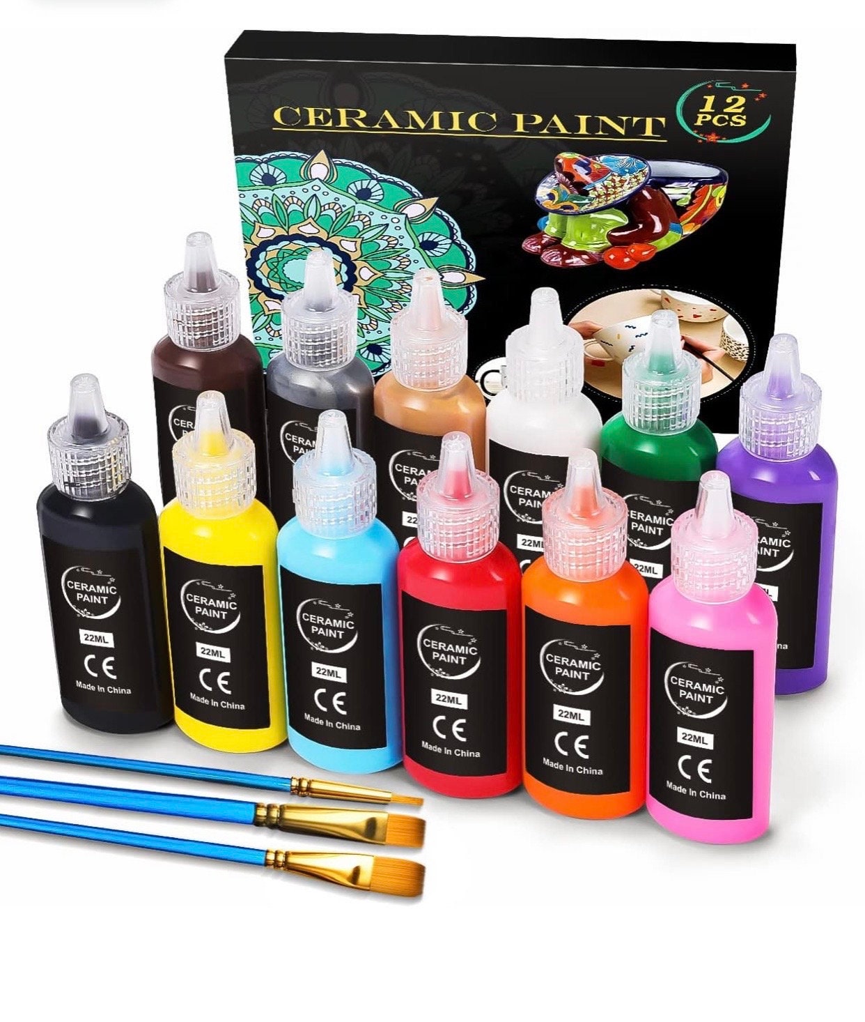 Ceramic Paint Kit , Ceramic Painting Set, Pottery Painting Set, Mug  Decorating Paints, Porcelain Paints, Porcelain Painting Set Beginners 