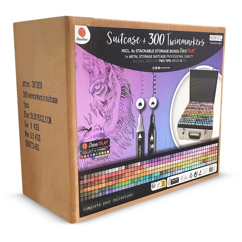 300 Professional Twinmarkers US Edition, XXL Calligraphy Markers, Brush Tip  Pens, Coloring Markers Set, Metal Suitcase With 300 Twin Markers 
