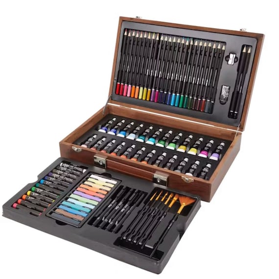 Professional Art Supplies Set With Beautiful Wood Carry Case, US