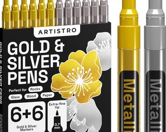 12Pcs Professional Gold markers, Silver paint pens, art markers, gold calligraphy pens, silver hand lettering pens, brush pens gold, silver