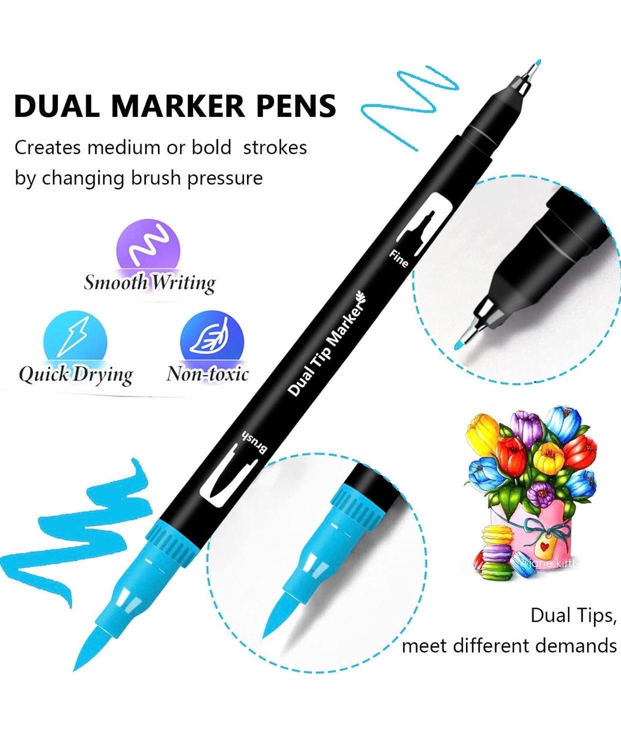 160 Professional Markers Dual Tip, US Edition Brush Markers