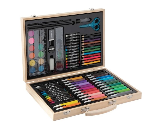 86 Pieces Colouring and Paint set in Wooden storage case, Art boxes, US Edition Art Paint Set, Art Supplies Kit, Art Kit kids and teens