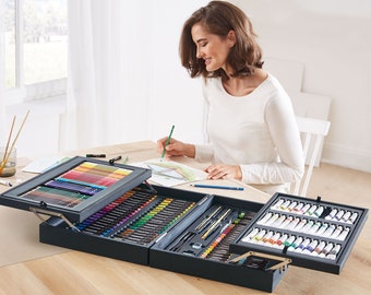 Huge Art Set 174 Pieces with Beautiful wood Carry Case | US Edition Art Paint Set | Artists Tools | Art Supplies Kit | Art 4 Adults/Teens