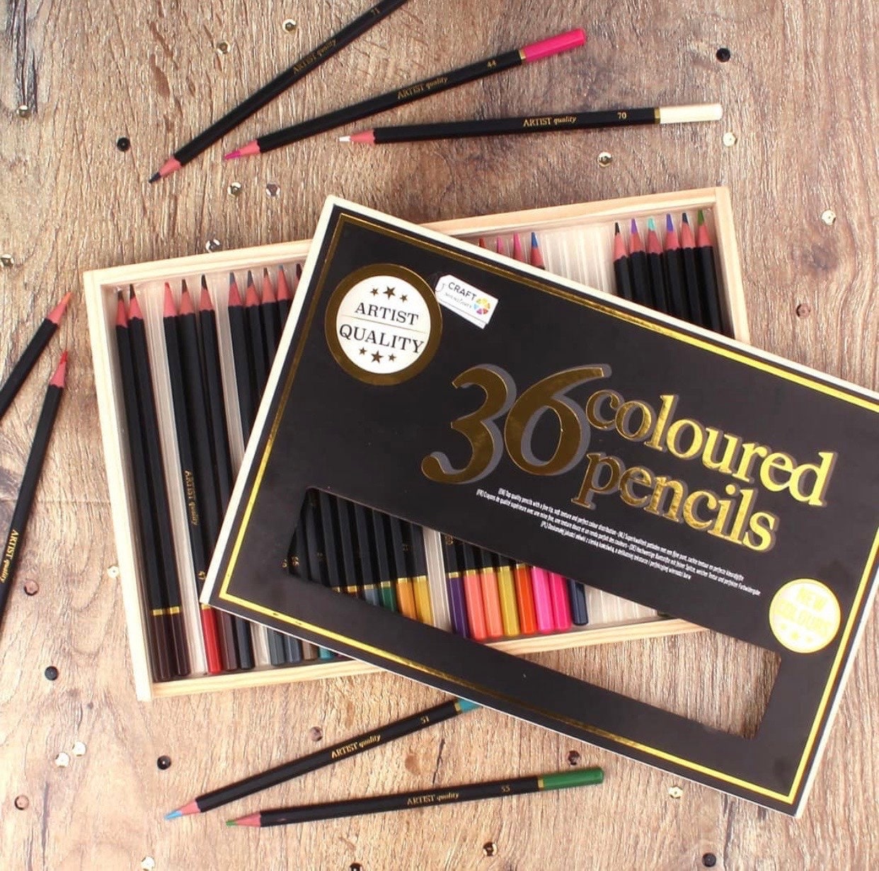 36 Pcs Colouring Pencils in Wooden Case With Mandala Coloring Book