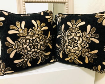 Royal Mughal Cushion Covers Set, Velvet Brocade Cushion Covers Set, Burgundy and Gold Cushion Cases, Fancy Pillow Cases for Grey Sofa