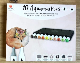 Aqua markers Set Dual Tip with Storage, Aquarelle Markers, US Edition Watercolour Markers, Water color Effect Markers, Coloring Markers Set