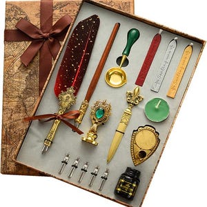 Kalligrafiepen, cadeauset, schrijfpennenset met inkt, ganzenverenpen, ganzenveer, dompelpen, antieke pennenset, pennenset cadeau, vulpen
