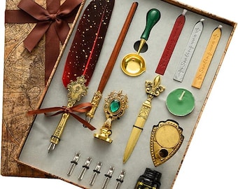 Goose Feather Calligraphy Pen Set: Antique Quill Writing Gift