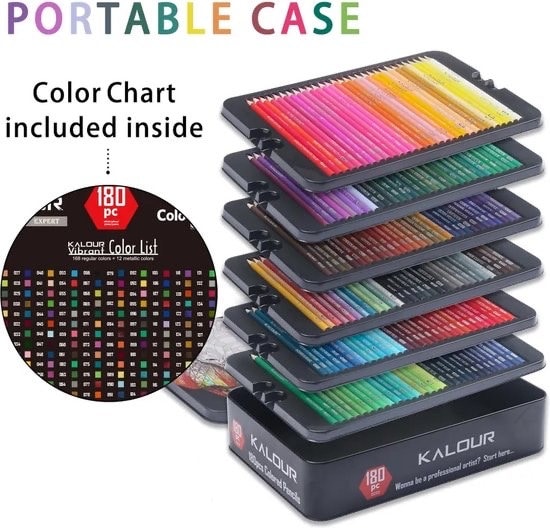 Set De 180 Crayons De Couleur Professionnels Shuttle Art - Avec Boîte Métal Et Taille-crayons