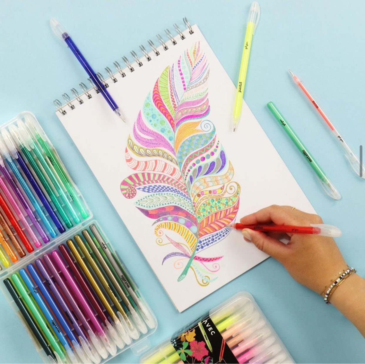 Penne Gel per Libri Da Colorare per Adulti, 48 Penne Gel Colorate Con