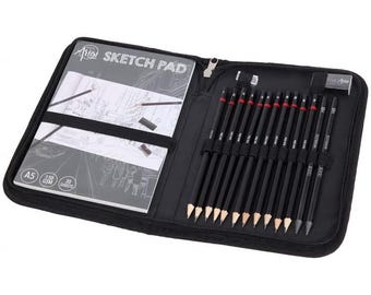 Kit per schizzi a matita: set da disegno da 17 pezzi in borsa di tela, edizione USA, consegna gratuita in tutto il mondo