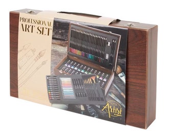 Ensemble d'oeuvres d'art professionnel, mallette de transport en bois, ensemble de peintures artistiques édition US, ensemble cadeau d'artistes, fournitures artistiques de qualité 4 adultes/enfants, cadeau d'anniversaire adultes