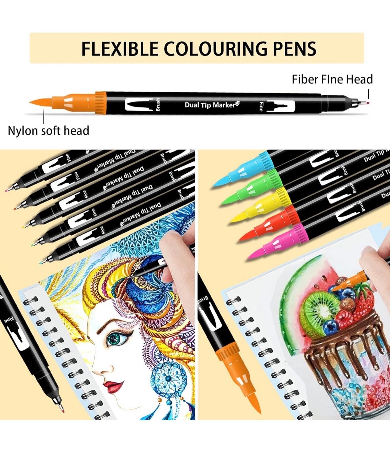 Markers for Adult Coloring Books: 100 Colors Coloring Markers Dual Tips  Fine & B