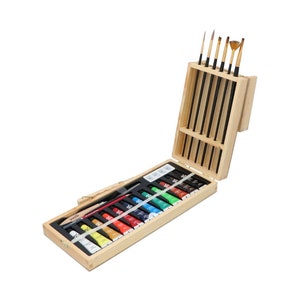 23 PCs Professional Acrylic Paint Set in Wooden Storage Carry Case, Art Gift Set, Painter starter set, Easel, Brush and Paints with Storage