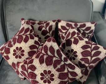 Pack of 10 Unique Festive Christmas Wine Maroon and Green Cushion Covers, Brocade Pillow Case Sofa , Fancy Cushion covers , Christmas gifts