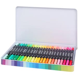 48 Dual Fineliner-markeerpennen, Dual Art-marker, kalligrafiepennen in draagtas, enorme set markers, markers met opbergruimte voor volwassenen en kinderen
