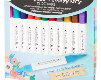 12 Acrylic markers Dual Tip, 24 Paint Markers, Coloring Markers Set, opaque markers, brush pens, calligraphy markers, hand lettering markers