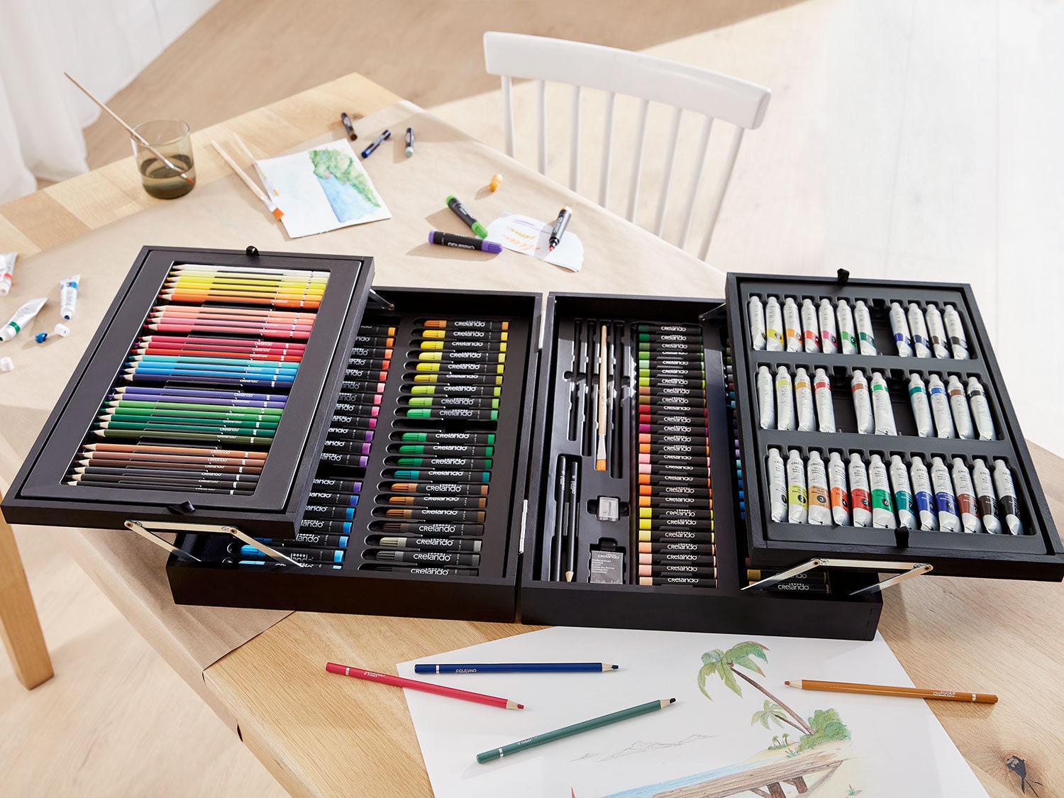 33 Pcs Sketching Set With Clipboard and Sketch Pad ,wooden Box