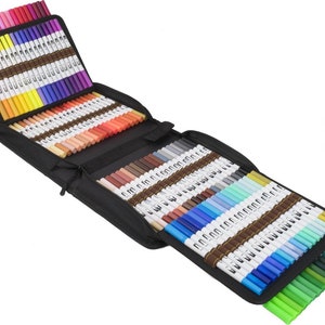 120 Dual Fineliner-markeerpennen, Dual Art-marker, kalligrafiepennen in draagtas, enorme set markers, markers met opbergruimte voor volwassenen en kinderen