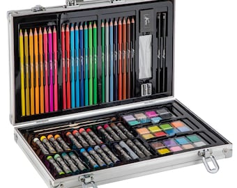 79-Piece Kids Art Set: Coloring Pencils, Crayons, Watercolors in Metal Case, Christmas Gift Child