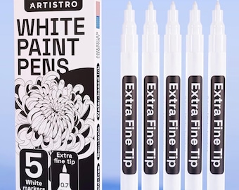 5 PCs Professional White Paint Pens, white markers, White brush pens, White calligraphy pens, extra fine tip pen, all surface markers white