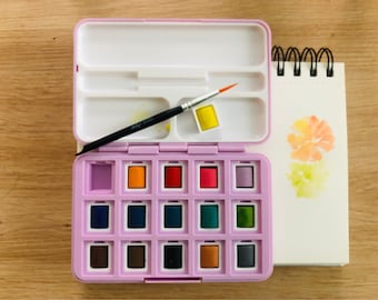 18-teiliges Aquarellfarben-Set, Aquarellfarben, Farben mit Pinsel, Mini-Kunstset, Aquarell-Kunstset-Geschenk für Erwachsene und Kinder, Aquarell-Set