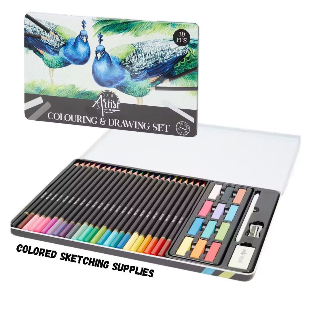 39 Pcs Coloring and Drawing Set With Storage Colour Pencils and Pastels  Sketching Set Sketching Set for Artists Drawing Kit Beginners 