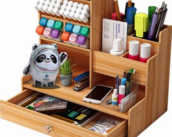 DIY Wood Art Supply Organizer: Desktop Stationery Storage with Drawer