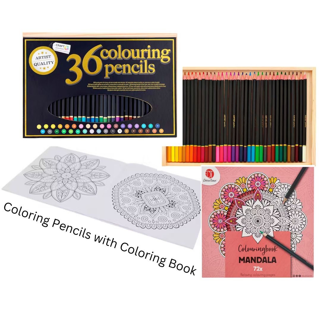 36 Pcs Colouring Pencils in Wooden Case With Mandala Coloring Book