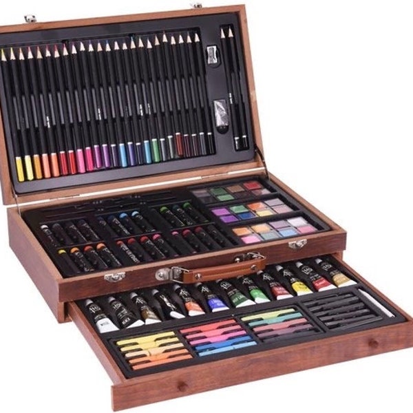 Professional Art Set, Wood Carry Case, US Edition Art Paint Set, Artists Gift Set, Quality Art Supplies 4 Adults/Kids, birthday gift adults