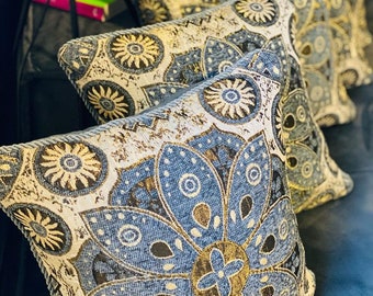 Gold Outlined Cushion Cover Sets, Unique House Warming Gifts for Christmas, Holiday Home Decor Gifts, Fancy Cushion Covers for home office