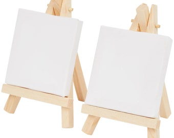 Pack of 24 Mini Blank Canvas Set: 3x3" Stretched Cotton Canvases with Wood Easels