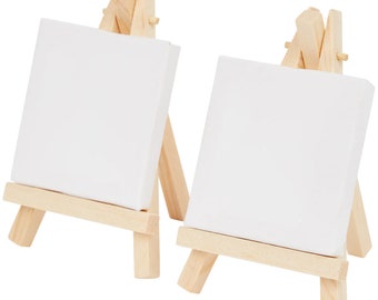 Packung mit 12 Mini Blank Canvas, Leinwand für Miniaturmalerei, 3x3 Zoll Mini Stretched Canvas mit Holzstaffelei, gestreckte weiße leere Leinwände