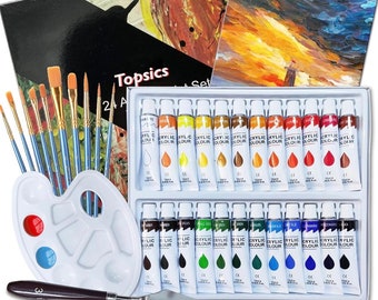 Glokers Canvas Panels Painting Kit | Art Supplies Set Includes Paint Palette, Sponge Brushes, Canvases, Paintbrushes & Mixing