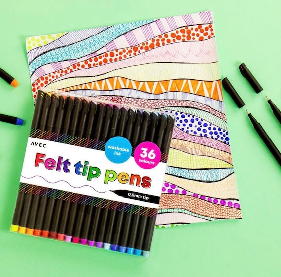 36 Felt Tip Pens With Washable Ink , Calligraphy Fineliners , Fine