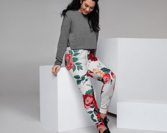 Pantaloni da jogging da donna con stampa floreale: morbido misto cotone, vestibilità slim