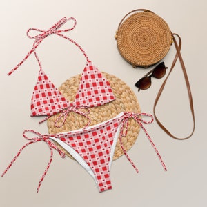 Retro Rot-Weiß Gingham String Bikini