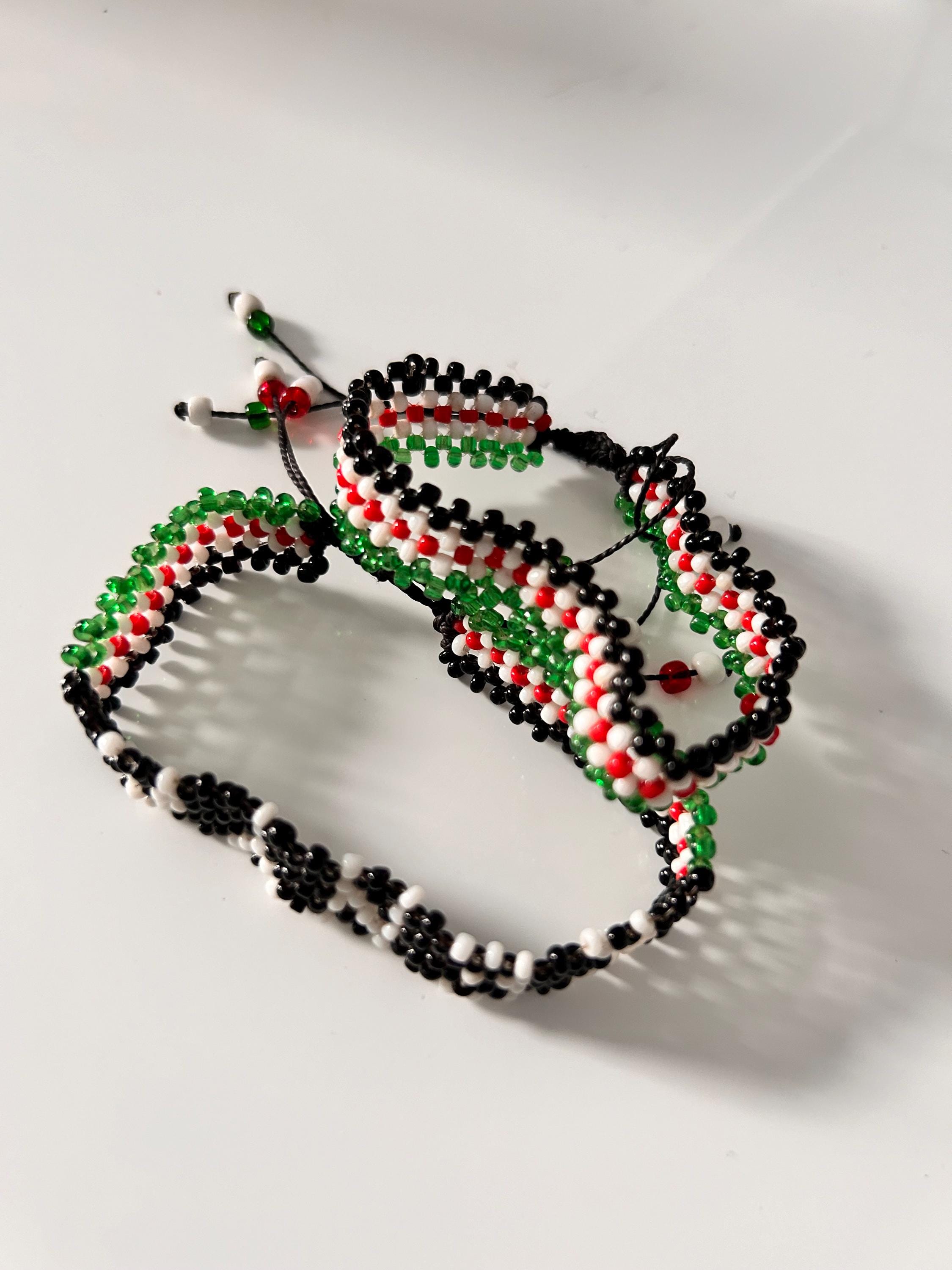 タジキスタン　ハンドメイド ビーズ刺繍 ネックレス 赤黒白緑 ケニアビーズブレスレット/ケニア国旗ユニセックスハンドメイドビーズ