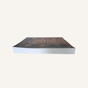Op de afbeelding: Een hardcover boek getiteld "Druidry: The Book of the Ancient Wisdom" met een donkere kaft en koperkleurige reli&euml;fontwerpen. De pagina's van het boek zijn wit.