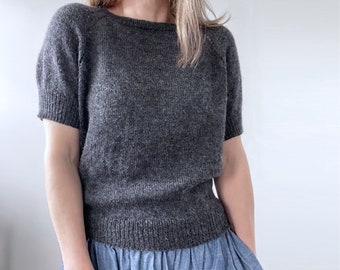 Knitting Pattern | Basic Tee Short Sleeve Pullover Top - 4 yarn options in 1 pattern | Beginner | sweater tshirt easy topdown summer Sm-4X