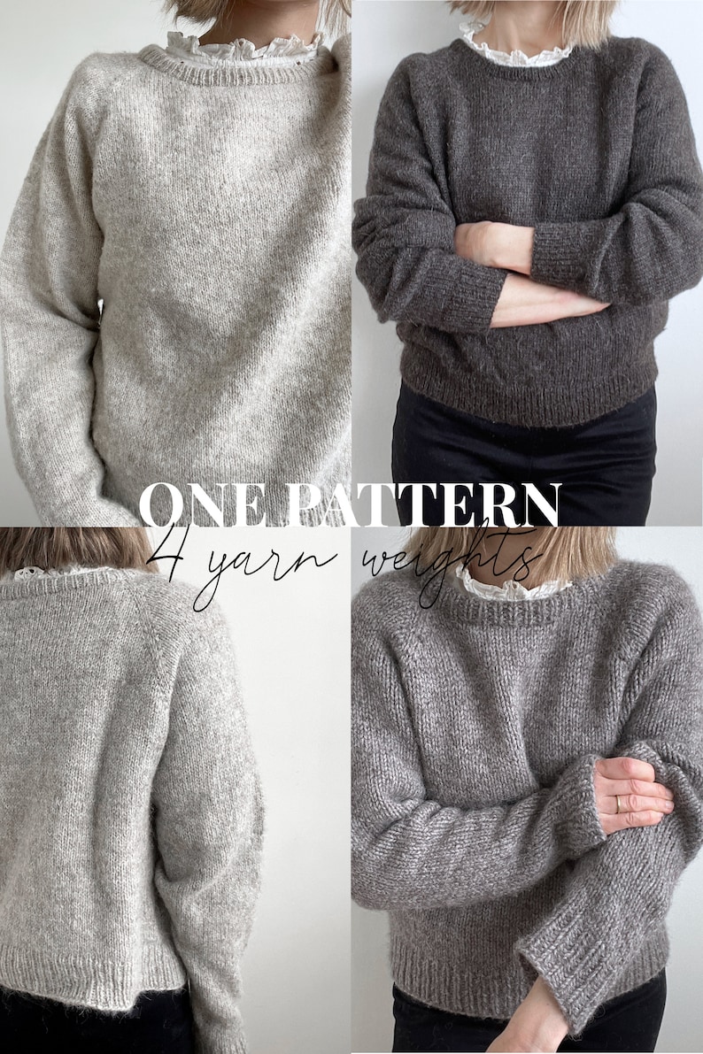 Knitting Pattern Basic Cozy Fit Pullover 4 yarn options in 1 pattern Easy raglan sweater topdown method Sizes S to 4X image 5