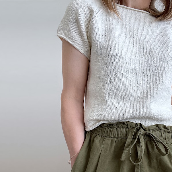 Basic Cotton T shirt Knitting Pattern | 4 patterns in 1 | Easy | short sleeve summer sweater tee seamless top down raglan | Sizes S - 4X