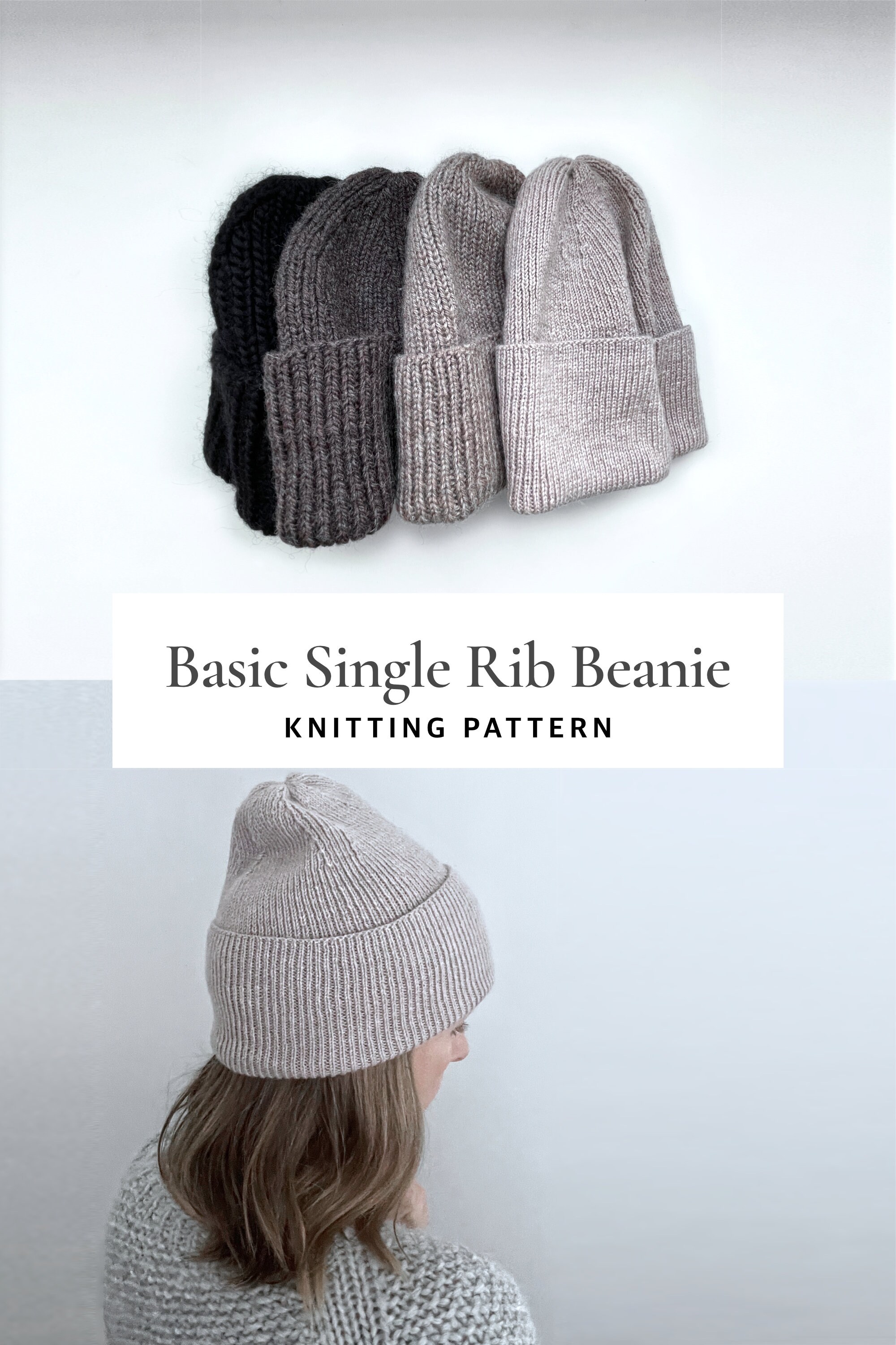 Knitting Pattern | Basic Single Rib Beanie - 4 Yarn Options Knitting Pattern | Basic Single Rib Beanie - 4 Yarn Options