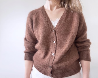 V-Neck Cardigan Knitting Pattern: Raglan Sweater, 4 Yarn Weights (Sizes S-4X)