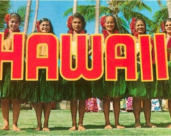 Hula Girls Spelling out Hawaii - Vintage Image, Postcard