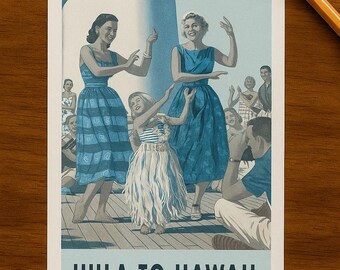 Hula to Hawaii - Vintage Image, Postcard