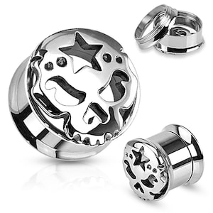1/2&quot; Skull with Star 316L Surgical Steel Screw Fit Tunnel