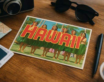 Hula Girls Spelling out Hawaii - Vintage Image, Postcard