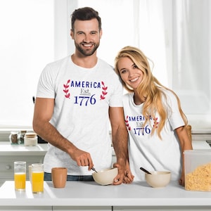 Amerika Est. 4 juli 1776 T-shirtstijl met ronde hals